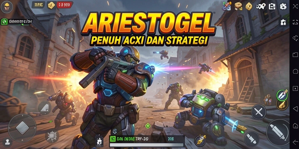 Screenshot ARIESTOGEL menampilkan aksi pertempuran seru di medan perang.