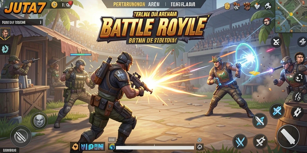Screenshot JUTA7 menampilkan aksi mendebarkan dalam Battle Royale.