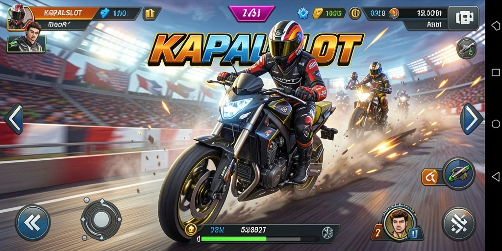 Tampilan gameplay balapan motor yang seru dan menegangkan dalam KAPALSLOT.