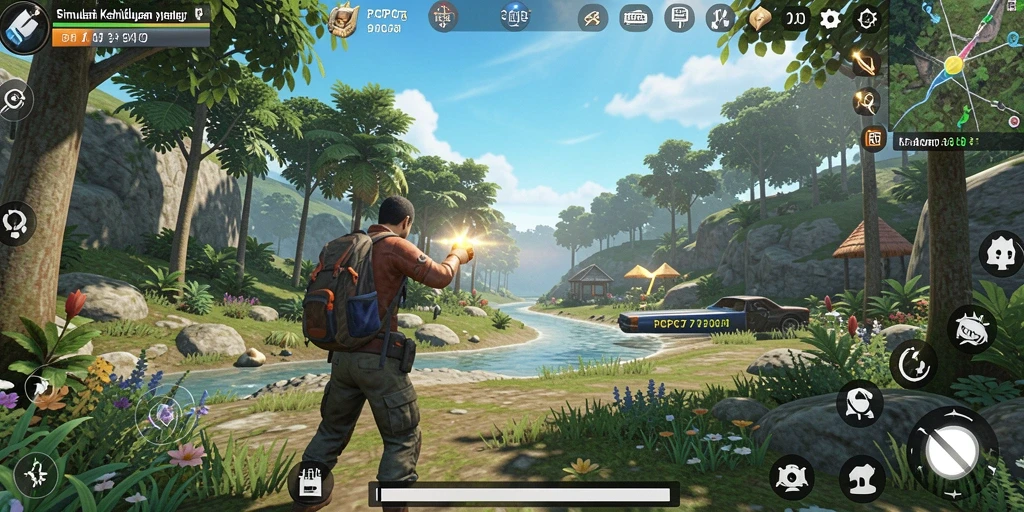 Screenshot utama dari permainan PCPC7 menampilkan elemen simulasi yang hidup.