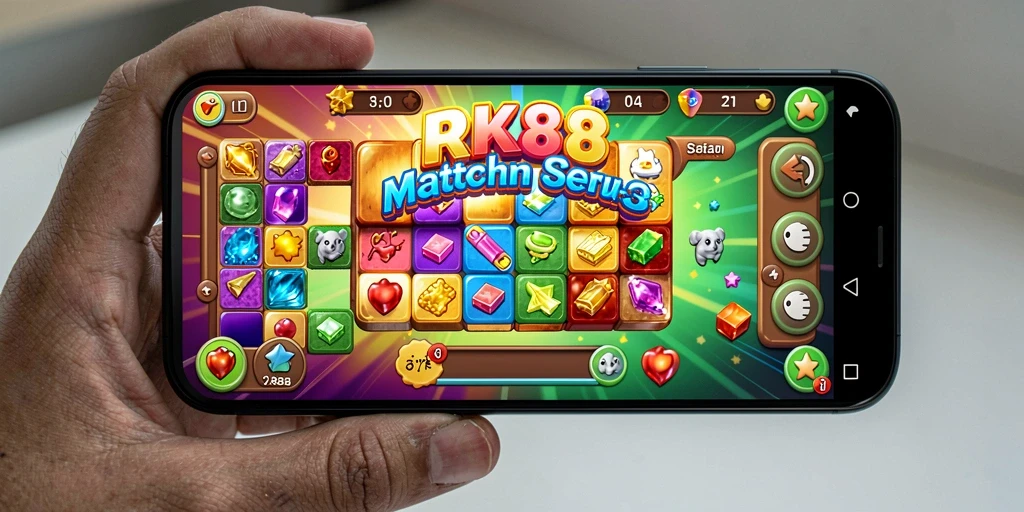 Screenshot utama RK88 menampilkan gameplay seru Match-3 yang penuh tantangan.