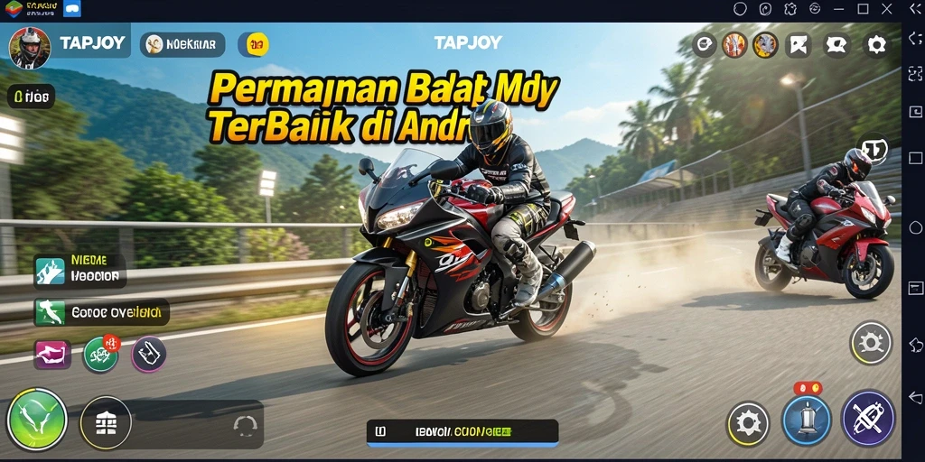 Gameplay TAPJOY menunjukkan aksi balap motor yang mendebarkan dan seru.
