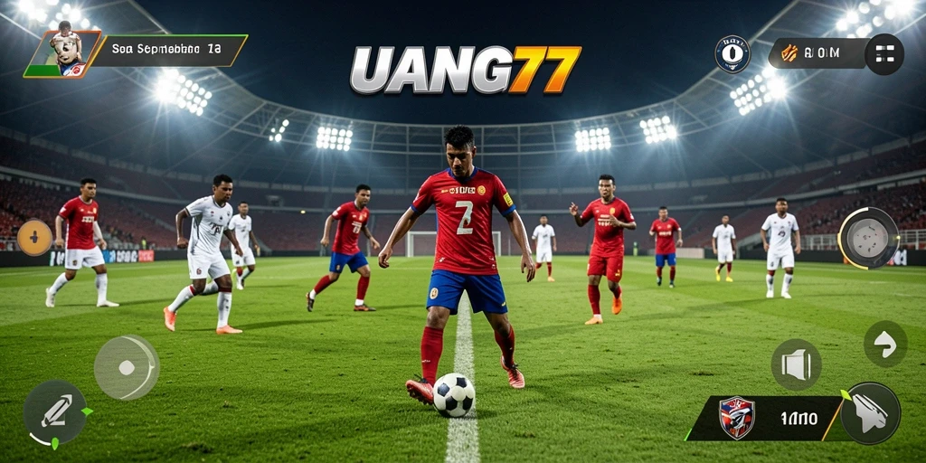 Tampilan gameplay seru dari aplikasi UANG77 di lapangan sepak bola.