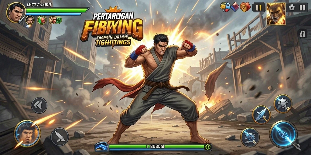 Gameplay UH77 yang intens dan mendebarkan dalam pertarungan Fighting.
